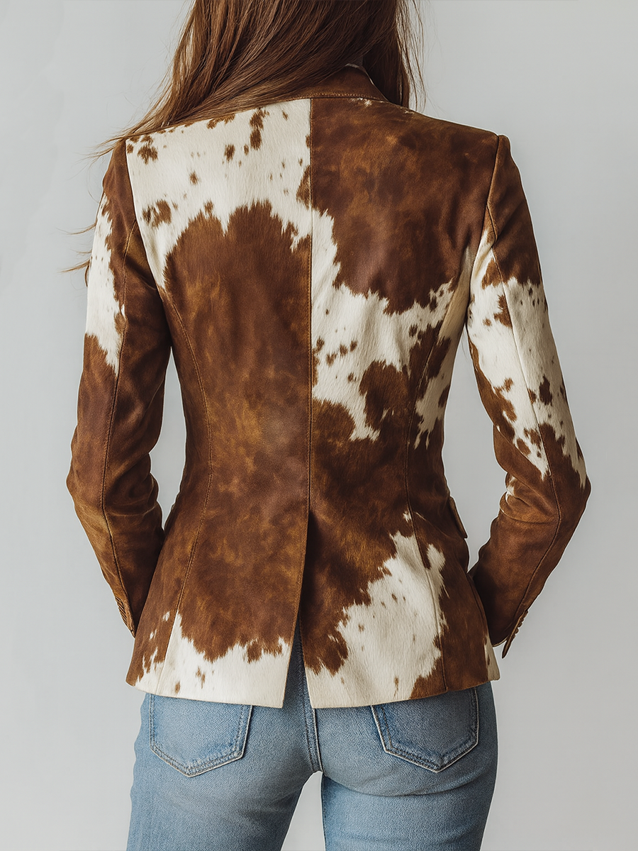 Citlali | Blazer Vintage Estampado de Vaca Eco-Responsable