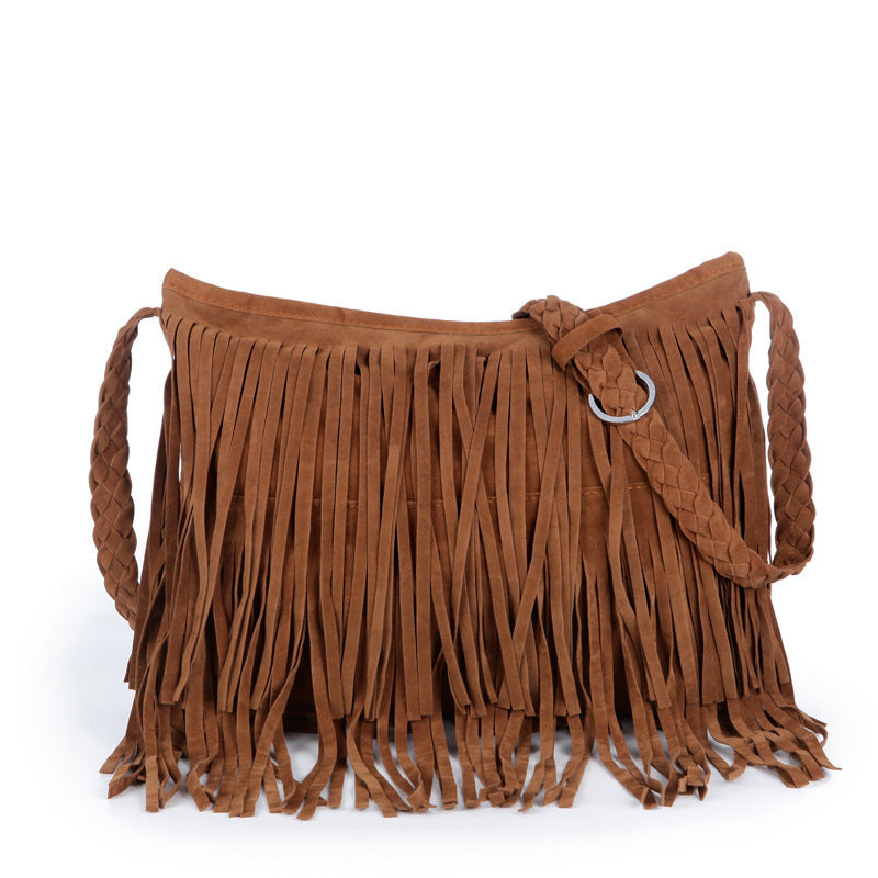 Bolsa Crossbody Afelpada con Flecos para Mujer
