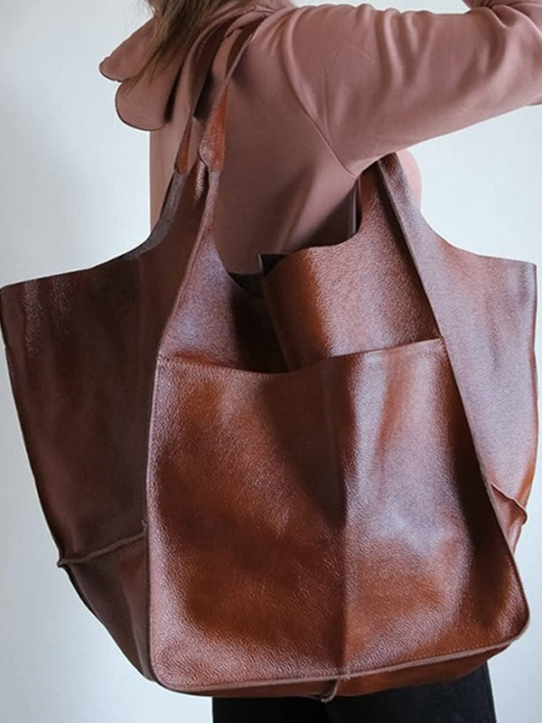 Bolsa de Hombro Grande de Piel Sintética Suave