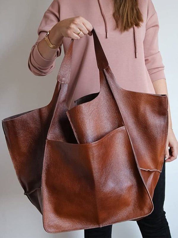 Bolsa de Hombro Grande de Piel Sintética Suave