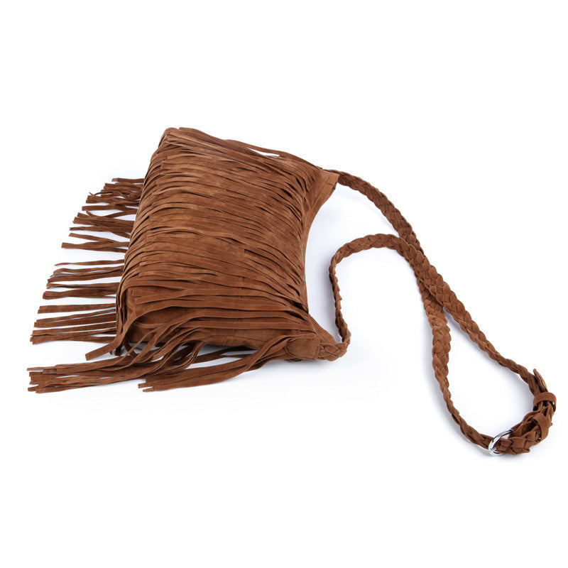 Bolsa Crossbody Afelpada con Flecos para Mujer