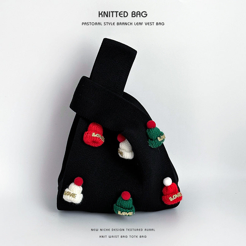 Bolsa Tejida a Mano con Diseño de Gorro Navideño