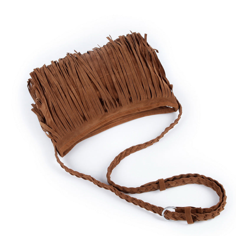 Bolsa Crossbody Afelpada con Flecos para Mujer