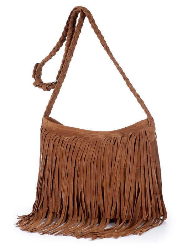 Bolsa Crossbody Afelpada con Flecos para Mujer