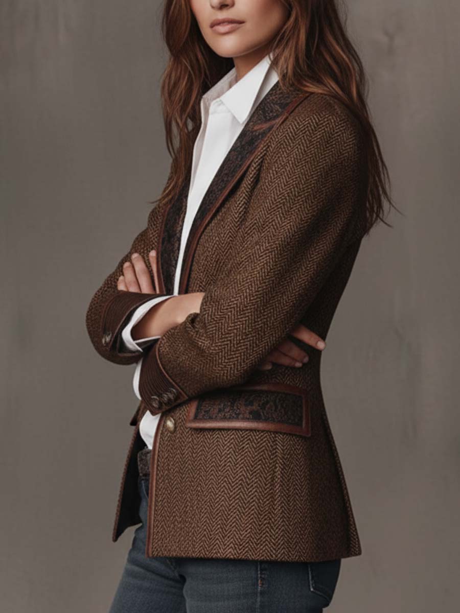 Giselda | Blazer de Paneles Estampado Chevron