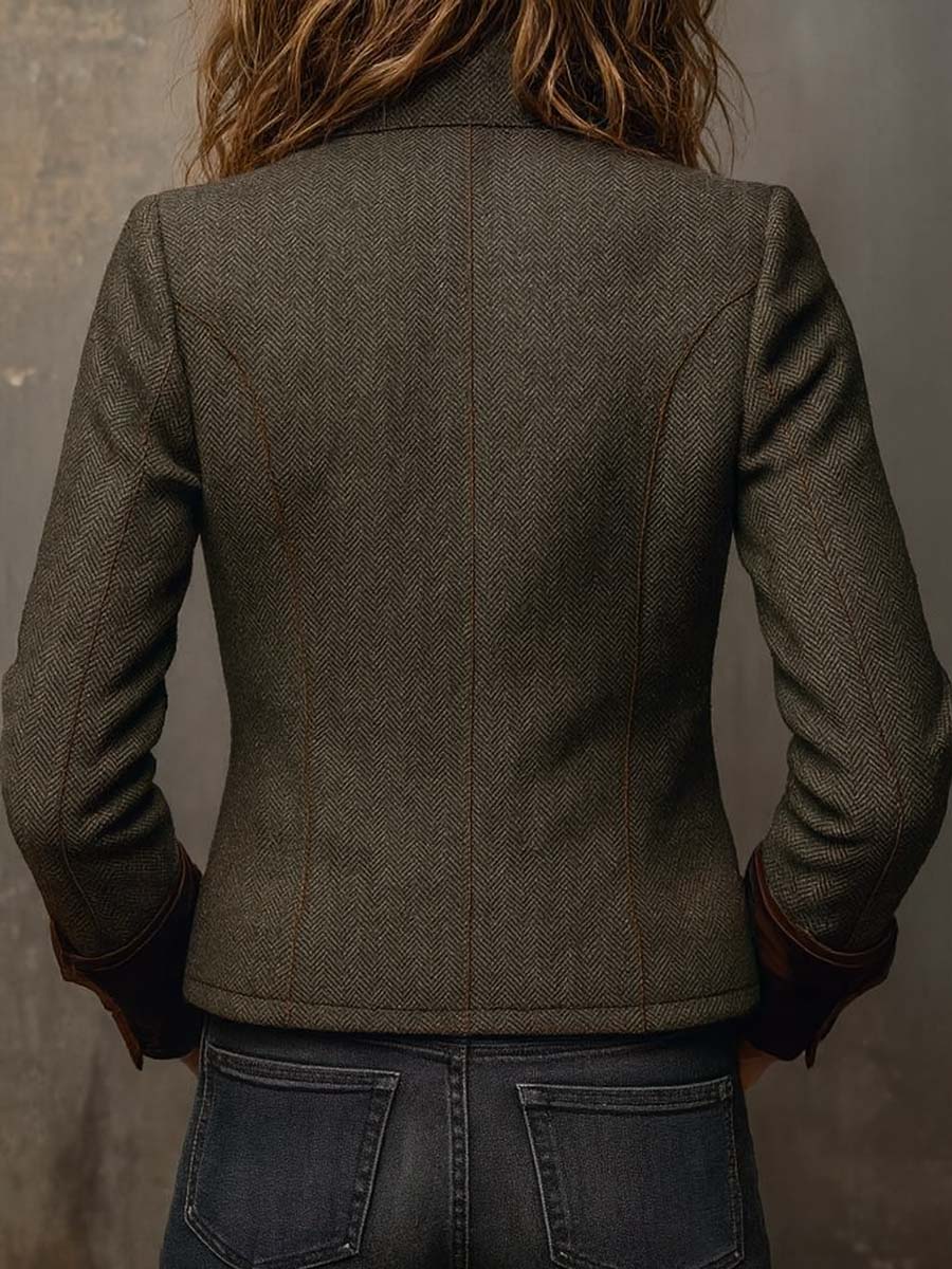 Itzel | Blazer Vintage Chevron con Bordes Contrastantes
