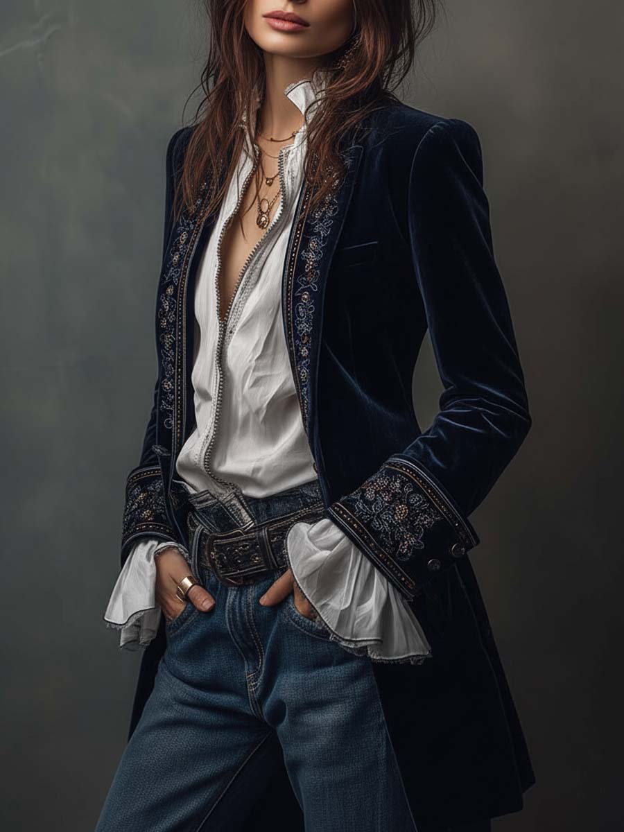 Nuria - Saco Largo Elegante de Terciopelo