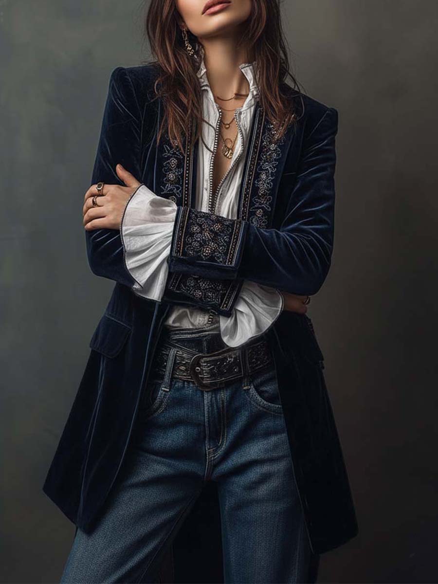 Nuria - Saco Largo Elegante de Terciopelo