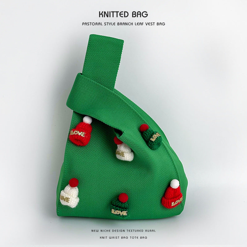 Bolsa Tejida a Mano con Diseño de Gorro Navideño