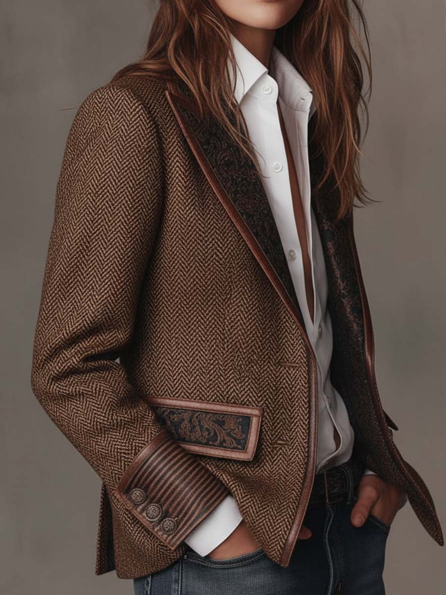 Giselda | Blazer de Paneles Estampado Chevron