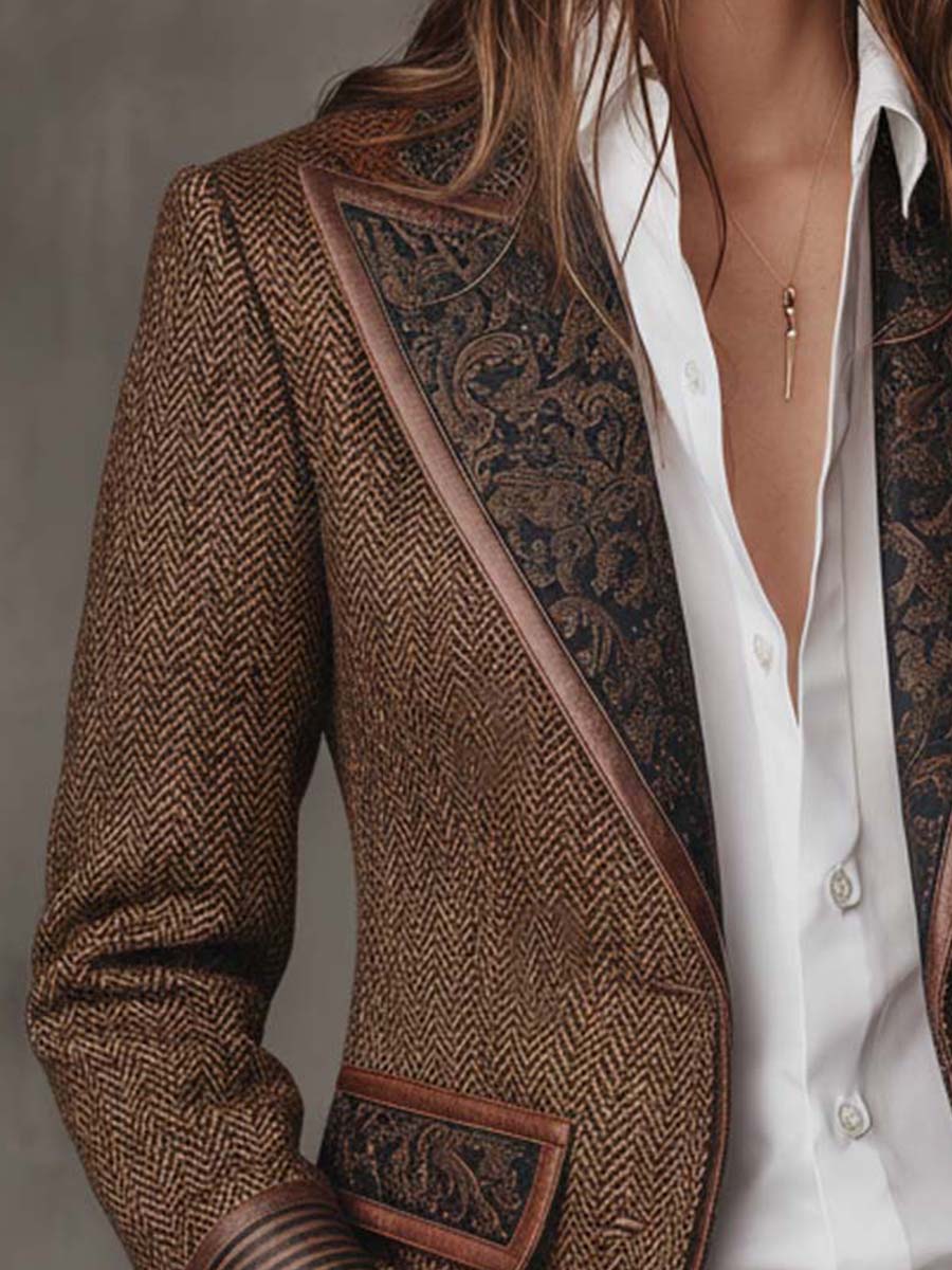 Giselda | Blazer de Paneles Estampado Chevron