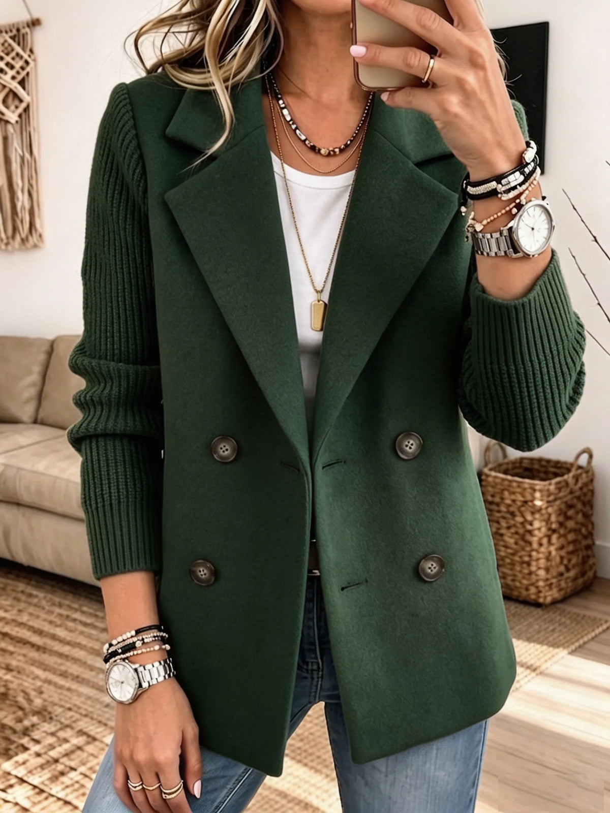 Blazer elegante con mangas tejidas para mujer