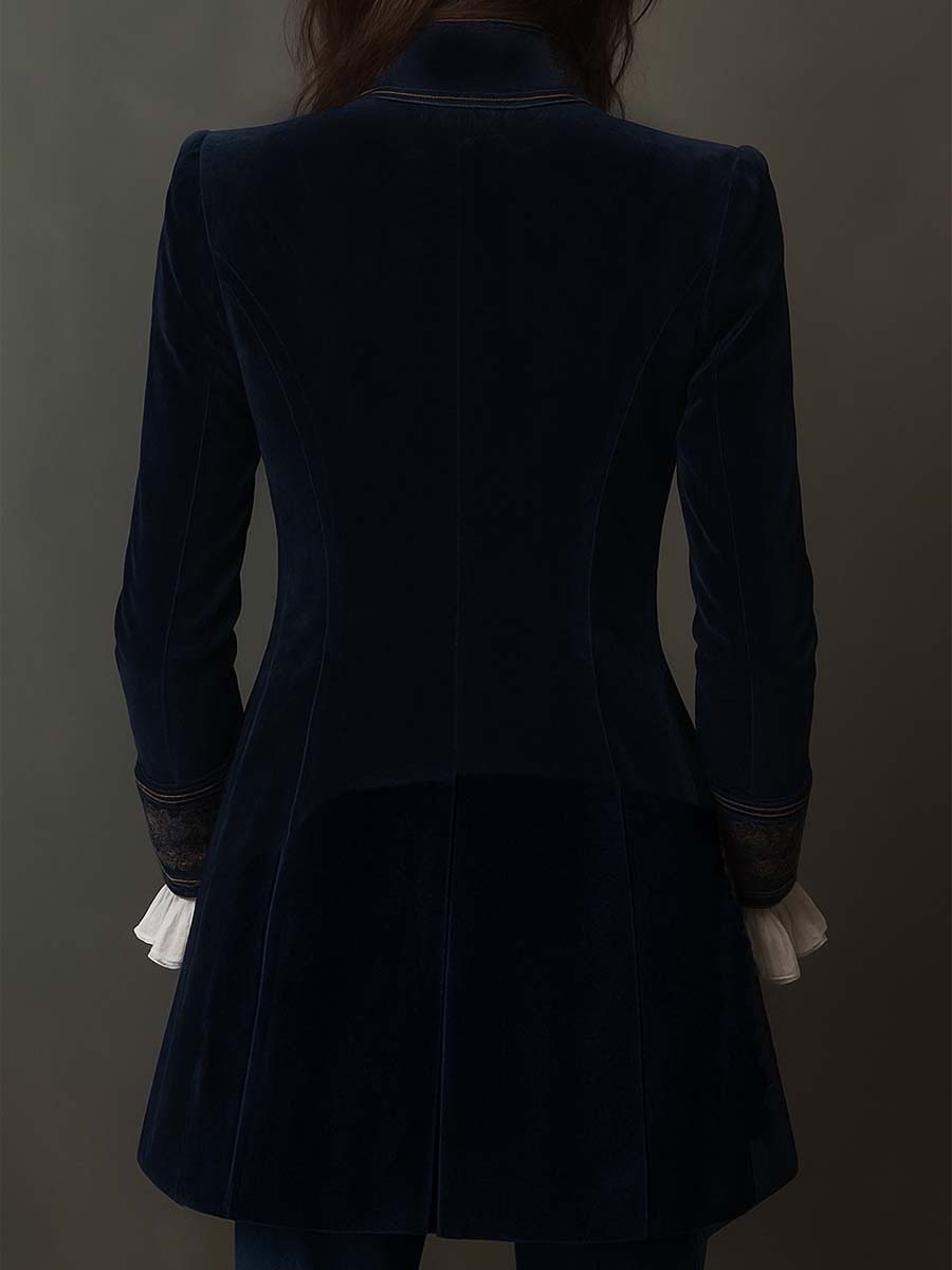 Ximena | Chamarra Larga Bordada Vintage Azul Marino