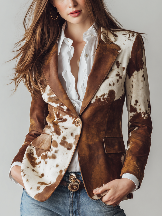 Citlali | Blazer Vintage Estampado de Vaca Eco-Responsable