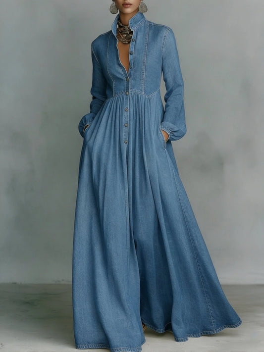 Ardena | Vestido Largo de Mezclilla con Botones al Frente