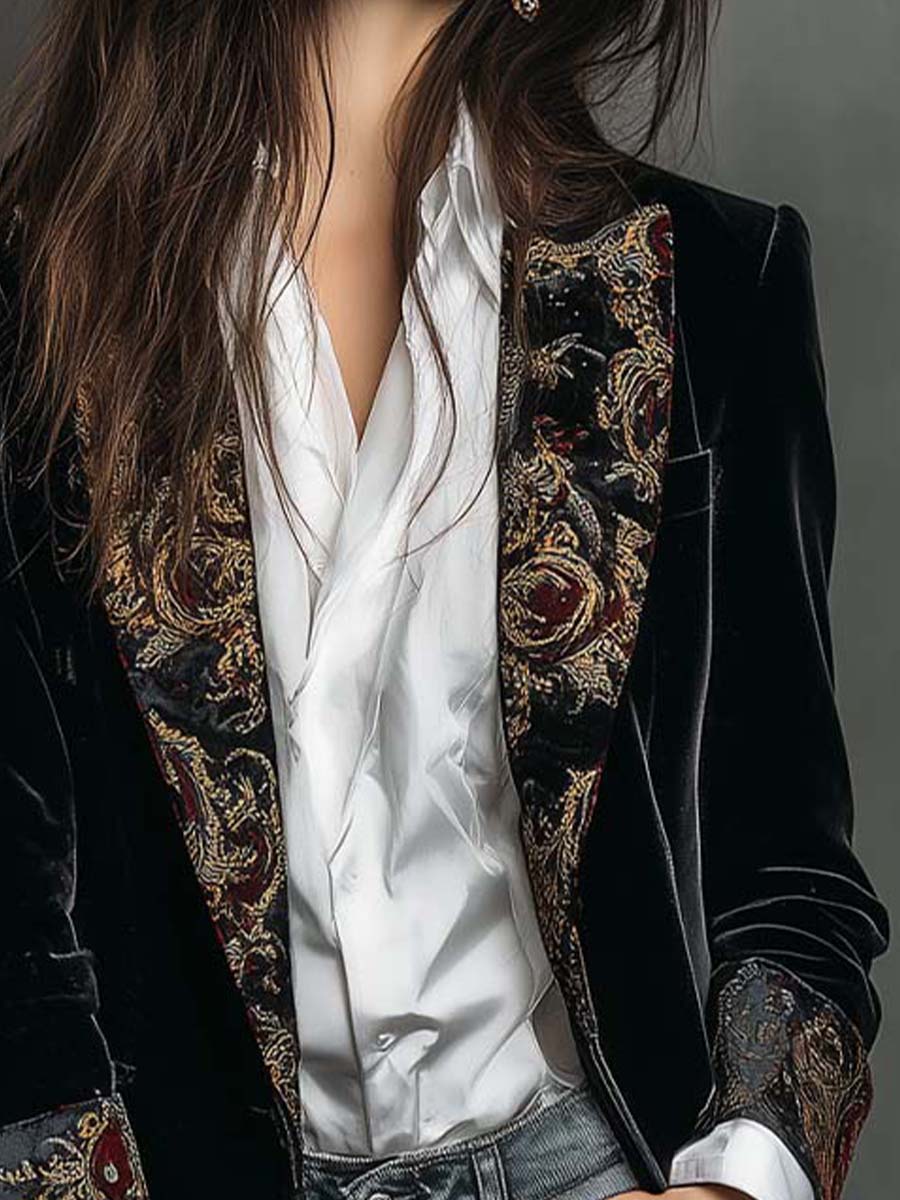 Xóchitl | Blazer Entallado con Estampado Barroco Negro