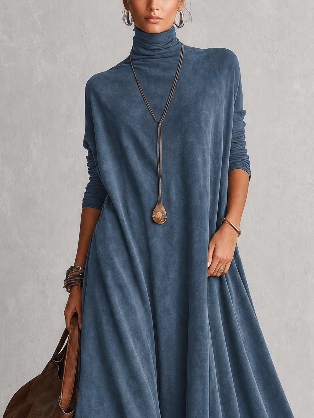 PETRA | Vestido Largo Efecto Gamuza con Holán de Encaje