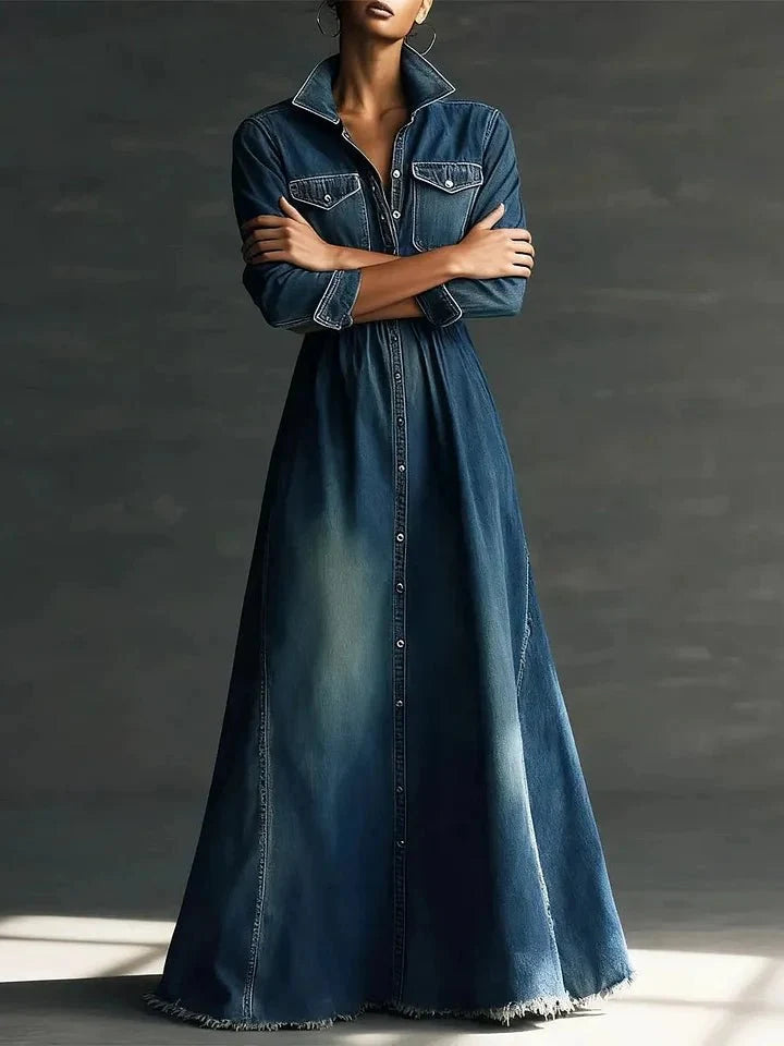 Calira | Vestido Largo de Mezclilla con Botones al Frente