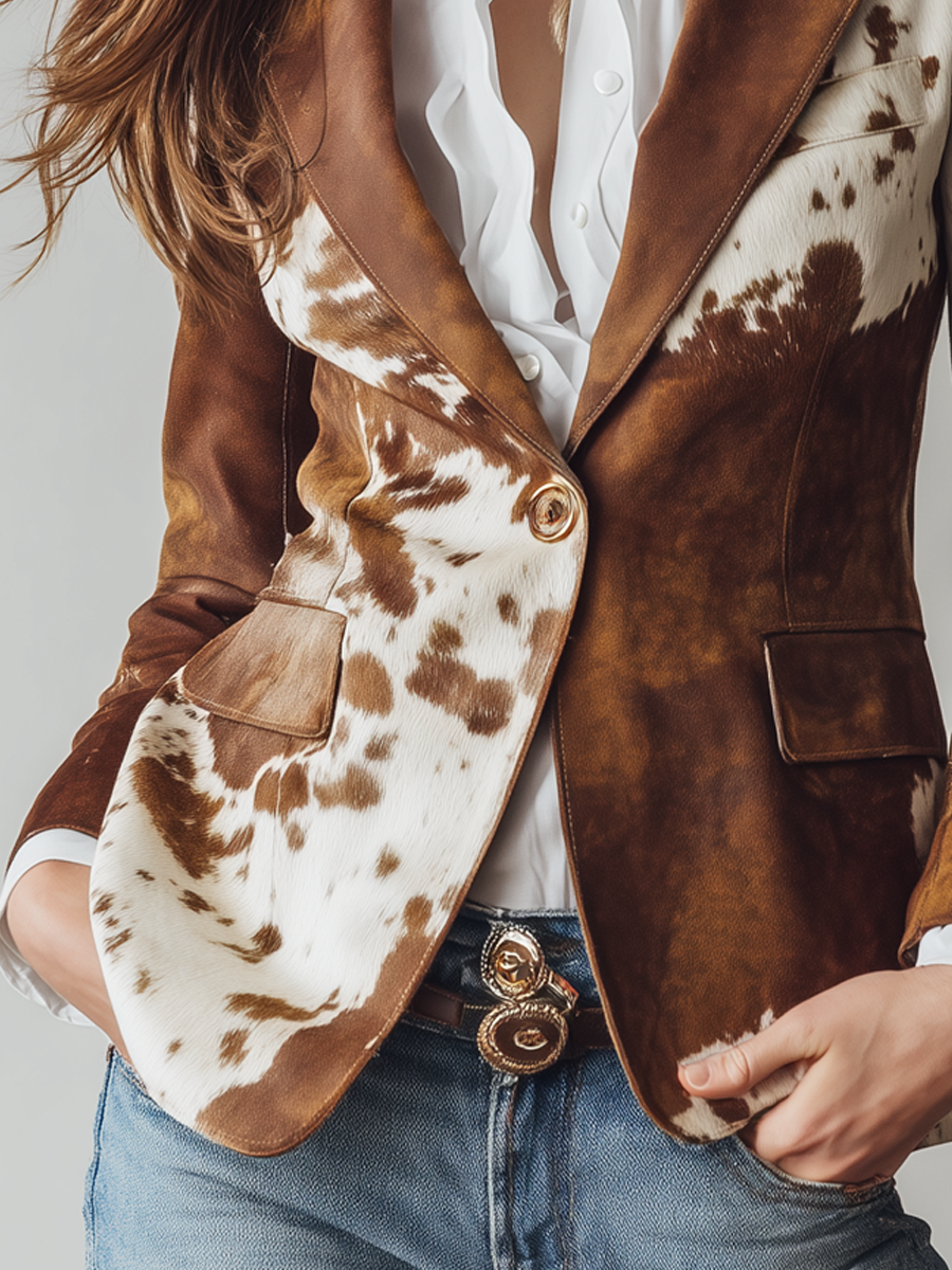 Citlali | Blazer Vintage Estampado de Vaca Eco-Responsable
