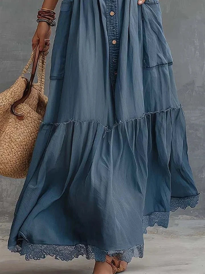 Zarelle | Vestido Largo de Mezclilla con Botones