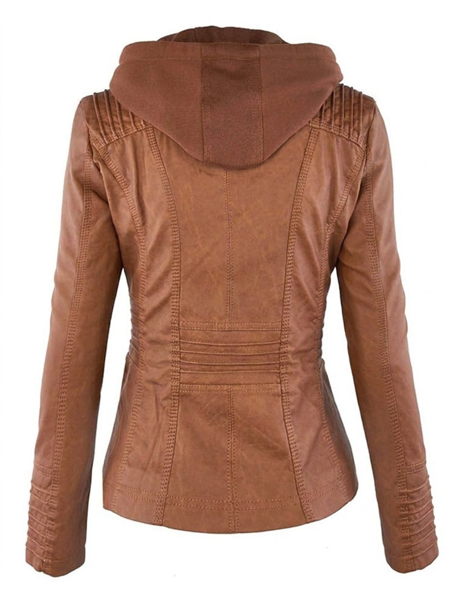 Chamarra Macarena estilo piel con capucha para mujer