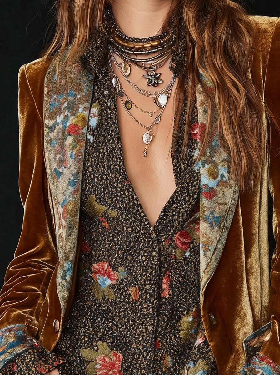 Marcela - Blazer Patchwork con Estampado Floral Vintage