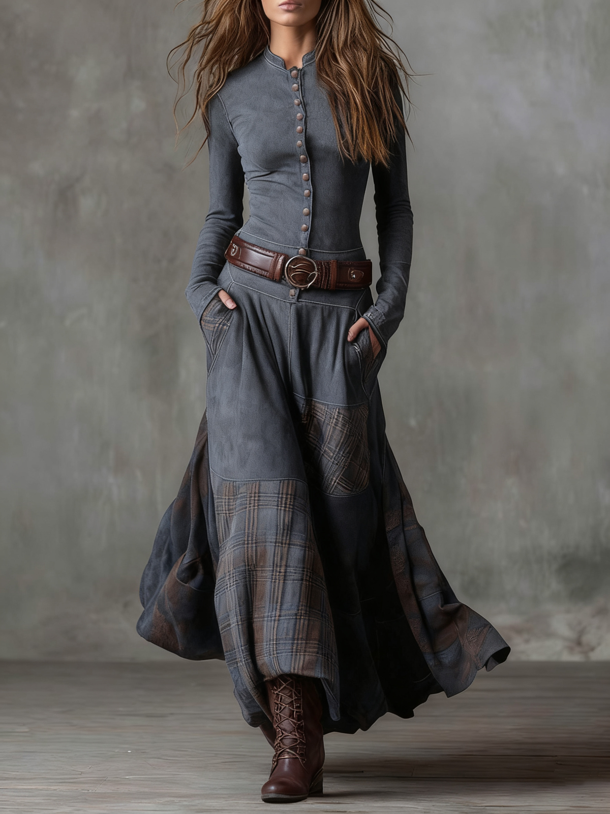 Livia – Vestido Maxi de Gamuza con Cinturón