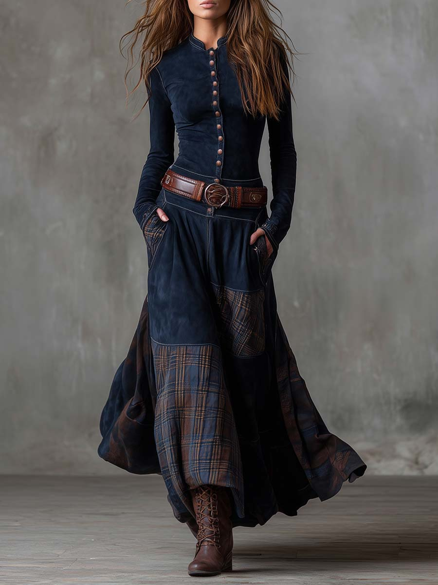Livia – Vestido Maxi de Gamuza con Cinturón
