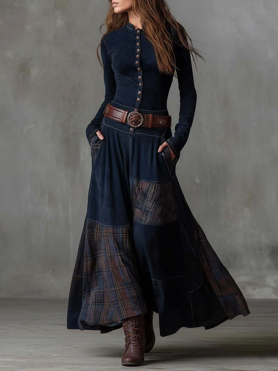 Élise | Vestido largo de efecto gamuza con cinturón