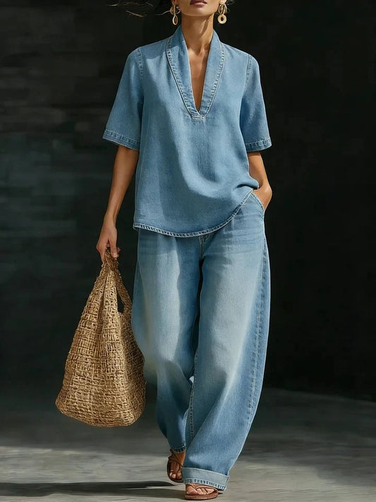 Selora | Conjunto de Mezclilla de Top Relajado y Jeans
