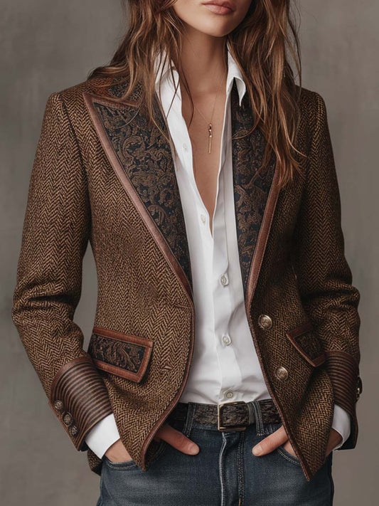 Giselda | Blazer de Paneles Estampado Chevron