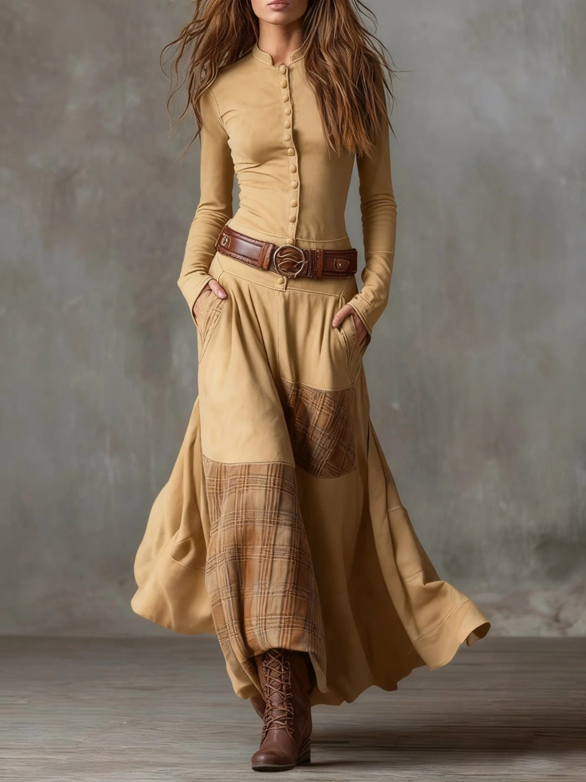 Livia – Vestido Maxi de Gamuza con Cinturón