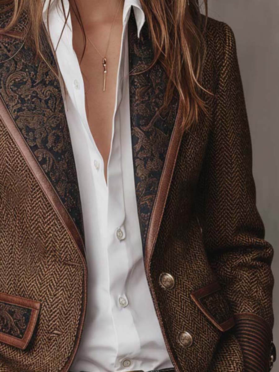 Giselda | Blazer de Paneles Estampado Chevron