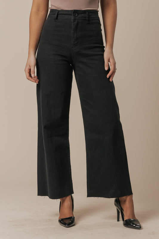 Jeans Negros de Pierna Amplia y Recta