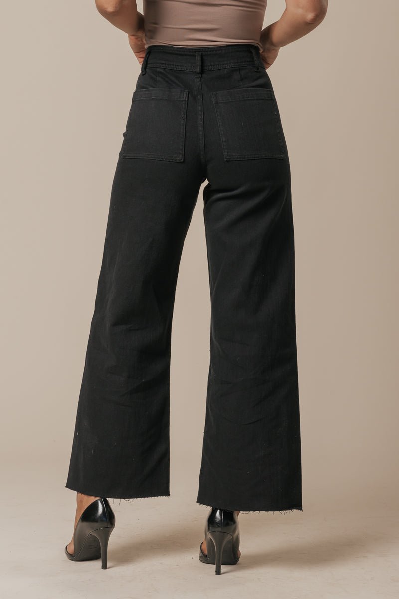 Jeans Negros de Pierna Amplia y Recta