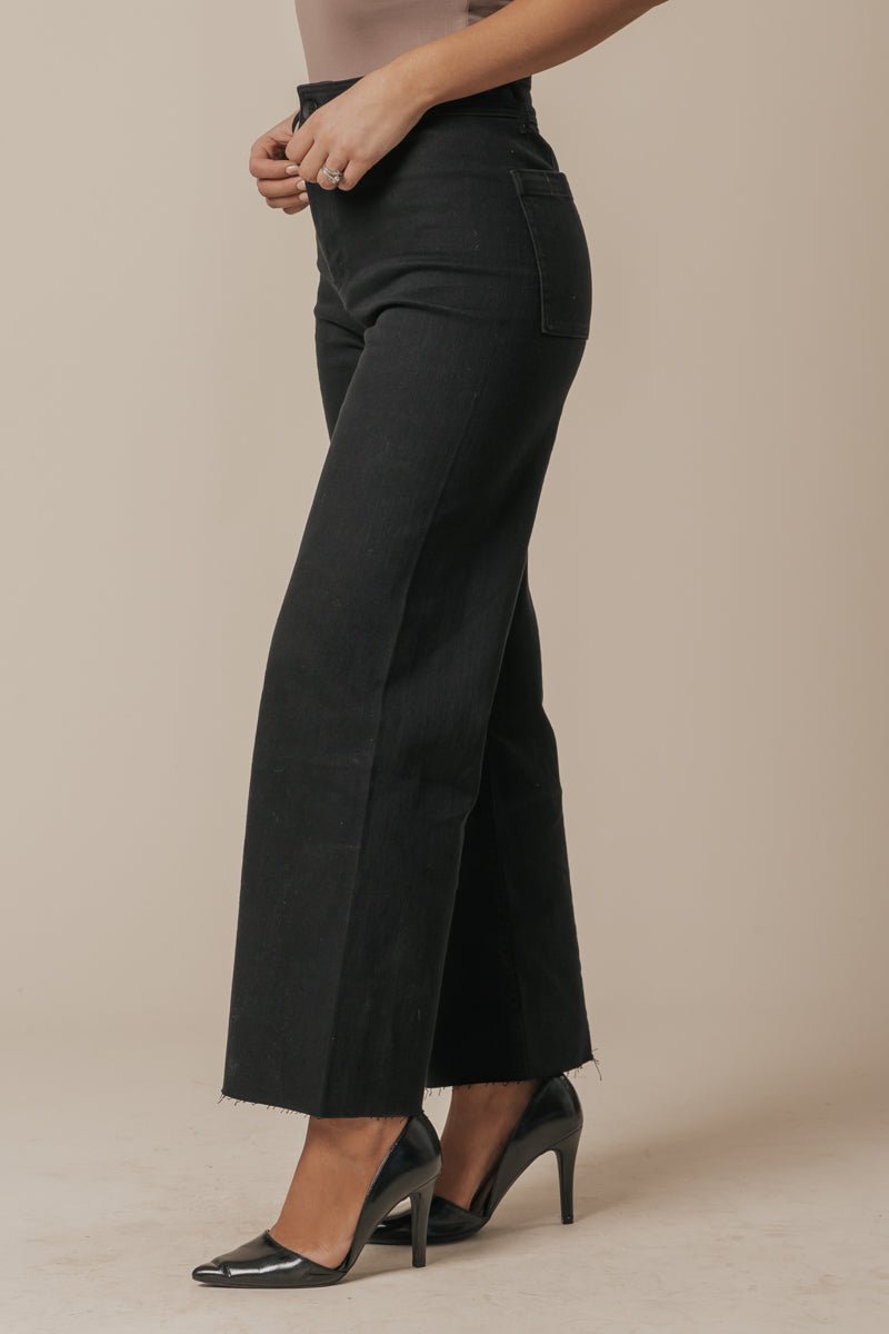 Jeans Negros de Pierna Amplia y Recta