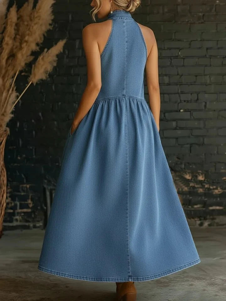 Velora | Vestido Midi Halter de Mezclilla