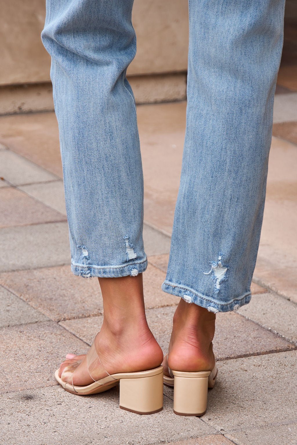 Jeans Slim de Pierna Recta con Desgastes - Deslave Medio