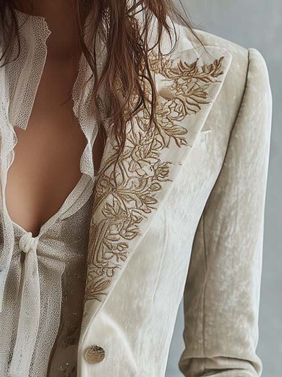 Daniela | Blazer Marfil Bordado Estilo Sastre