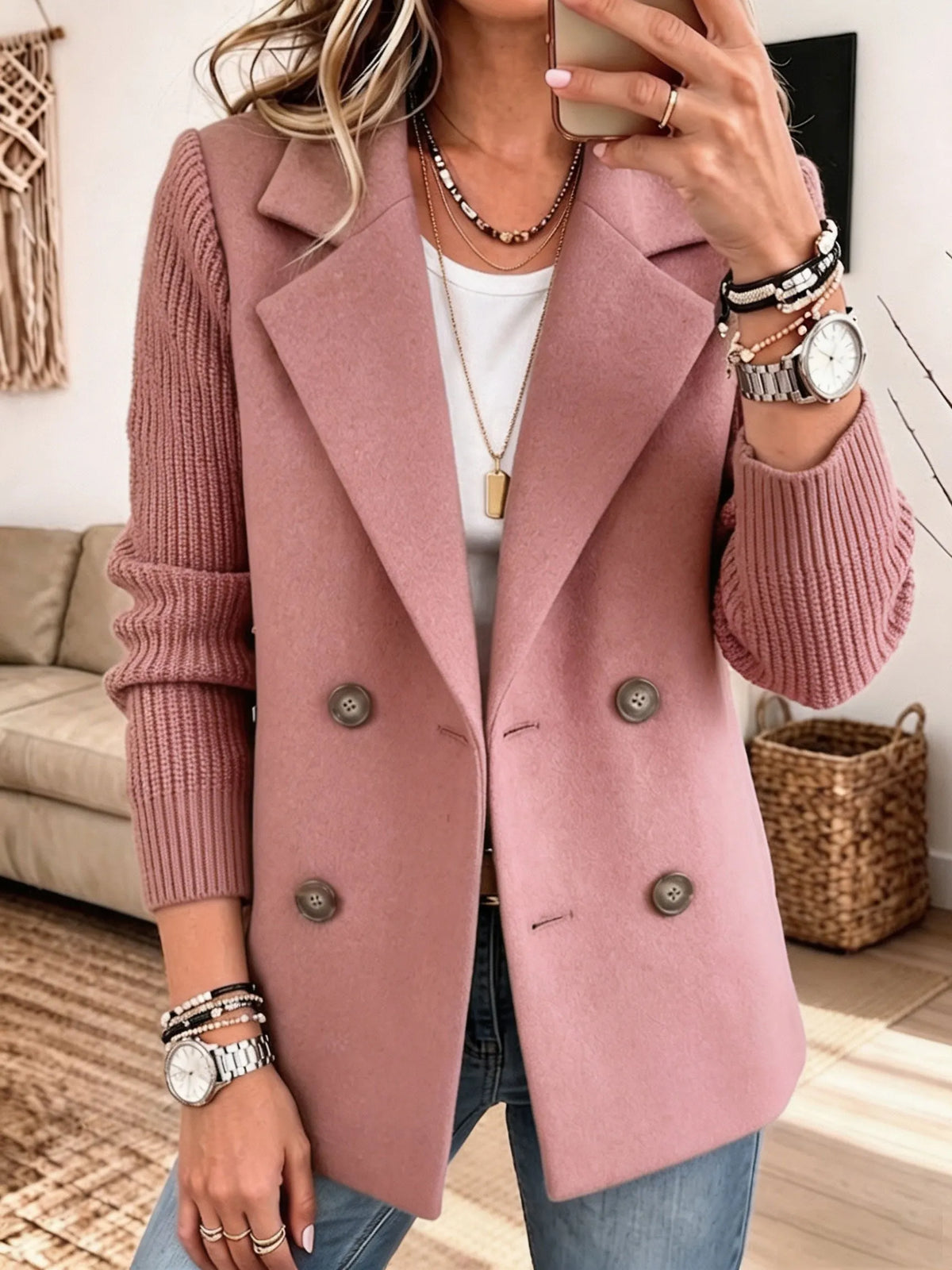 Blazer elegante con mangas tejidas para mujer