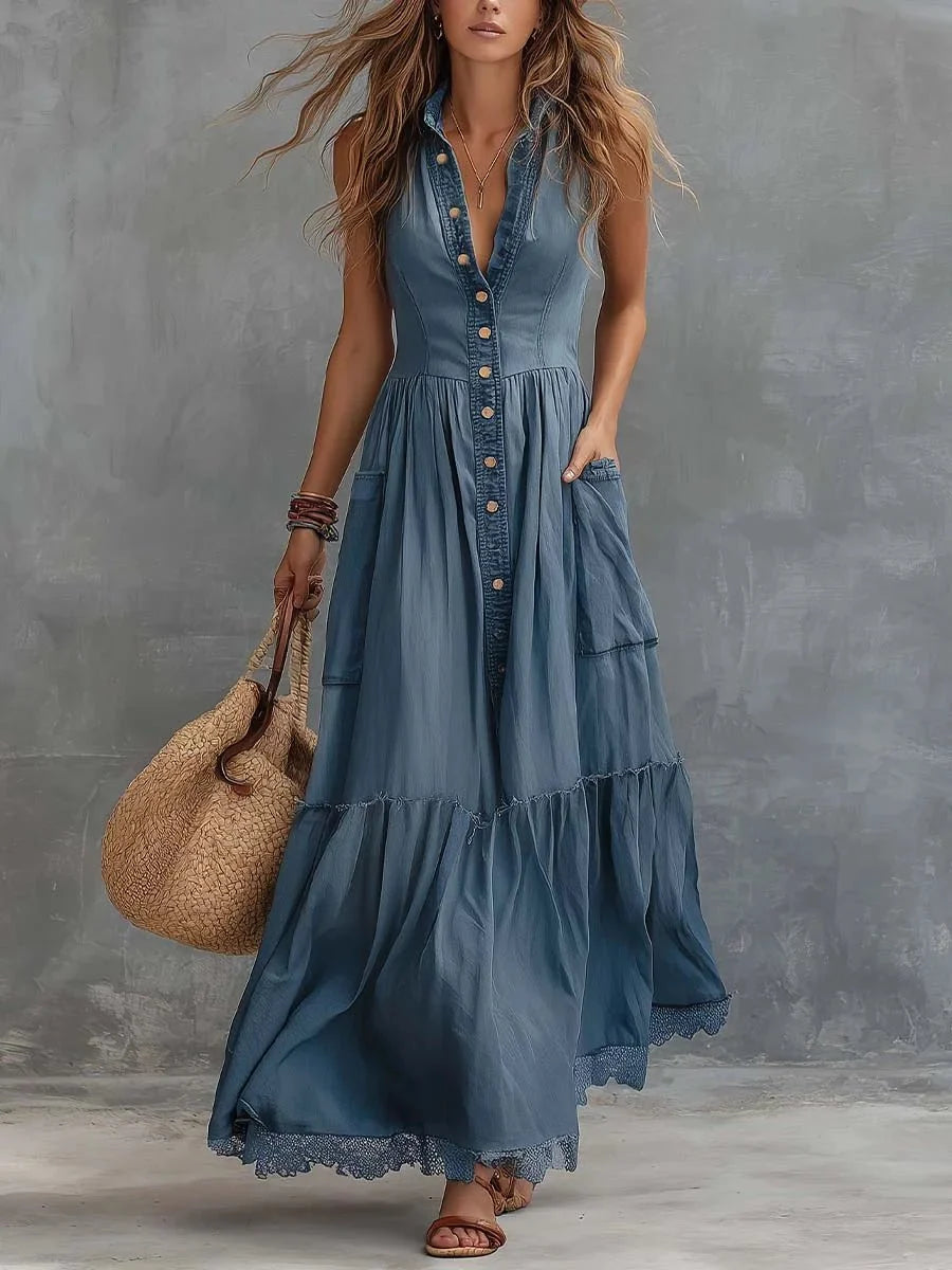 Zarelle | Vestido Largo de Mezclilla con Botones
