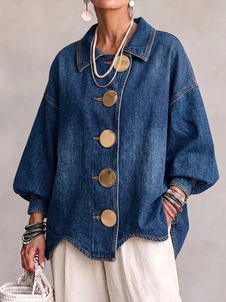 Ariana | Chamarra de Mezclilla Oversize con Cuello y Botones Metálicos Grandes