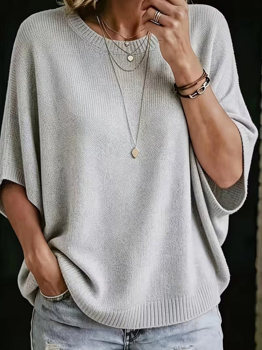 Blusa tejida manga murciélago color gris claro