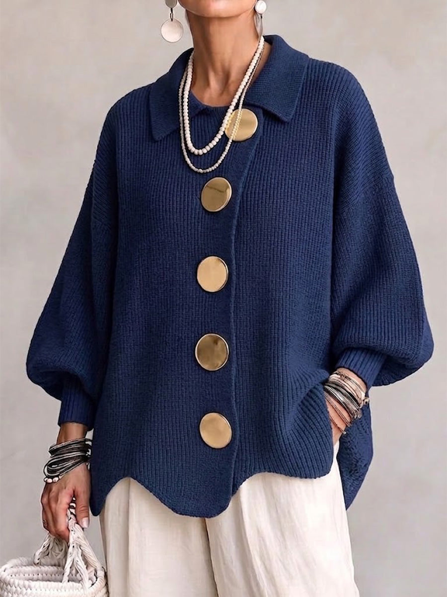 Isadora | Cardigan Oversize con Cuello y Botones Metálicos