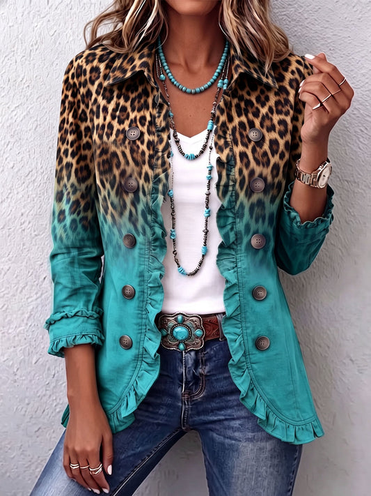 Regina | Blazer Animal Print Degradado con Volantes
