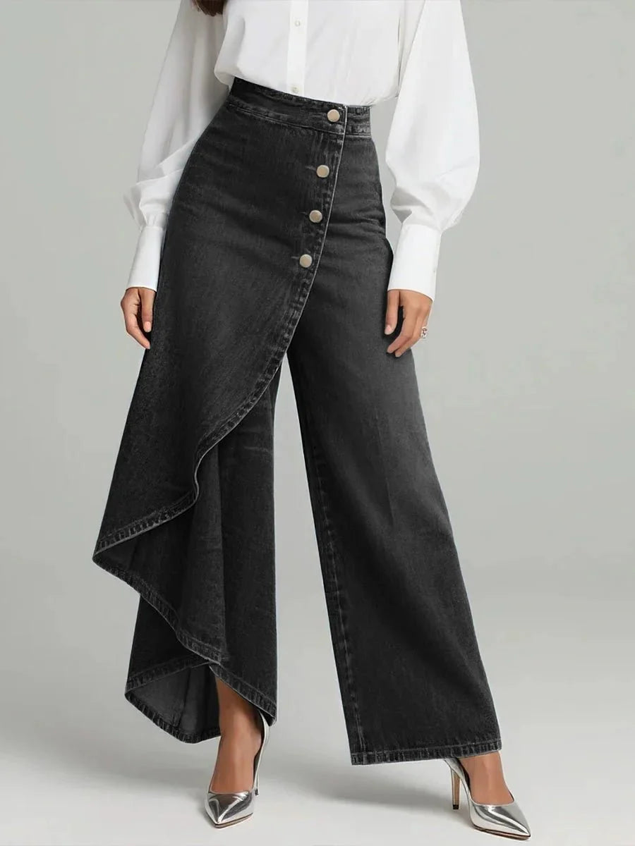 Eliza | Pantalón de Mezclilla Cruzado Tipo Falda con Botones