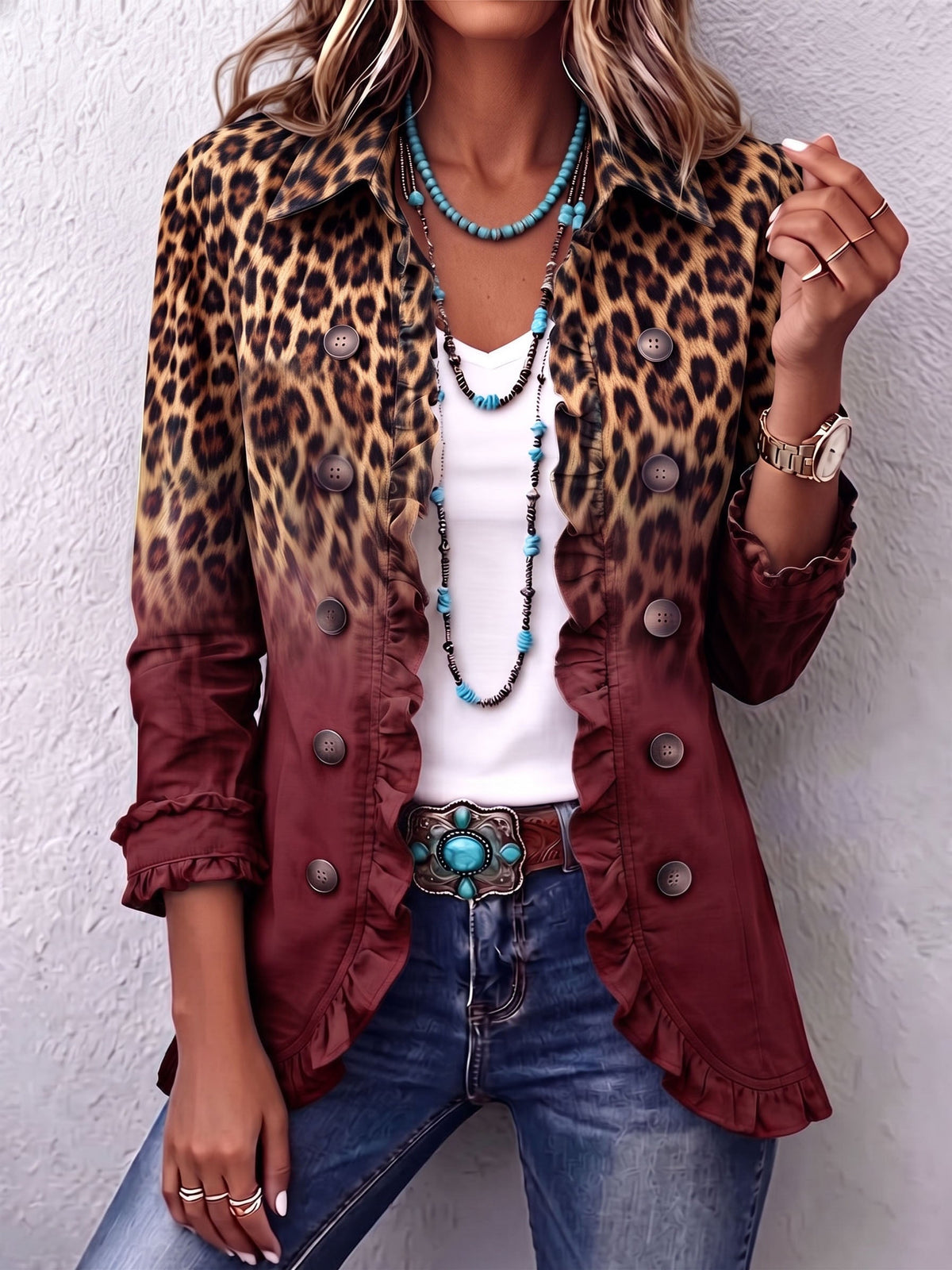 Cassandre | Blazer Animal Print Degradado con Volantes