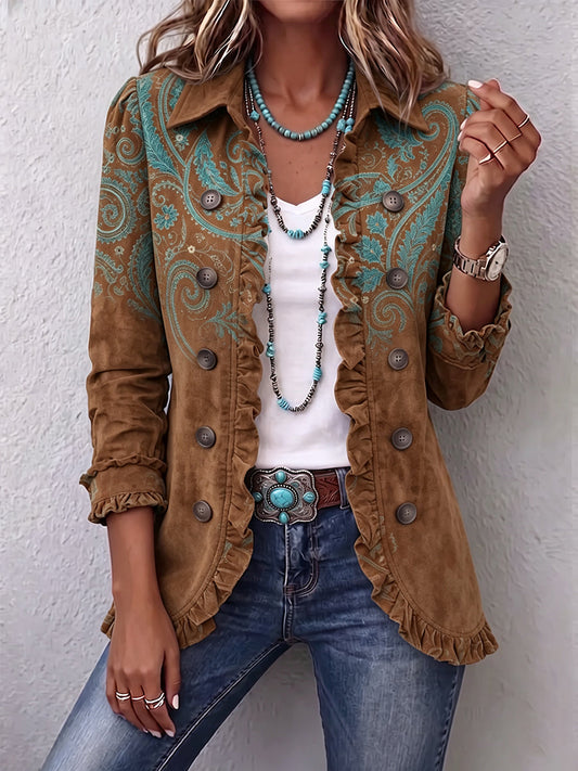 Severina | Chamarra Paisley Café con Olanes