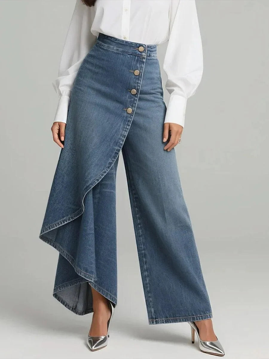 Eliza | Pantalón de Mezclilla Cruzado Tipo Falda con Botones