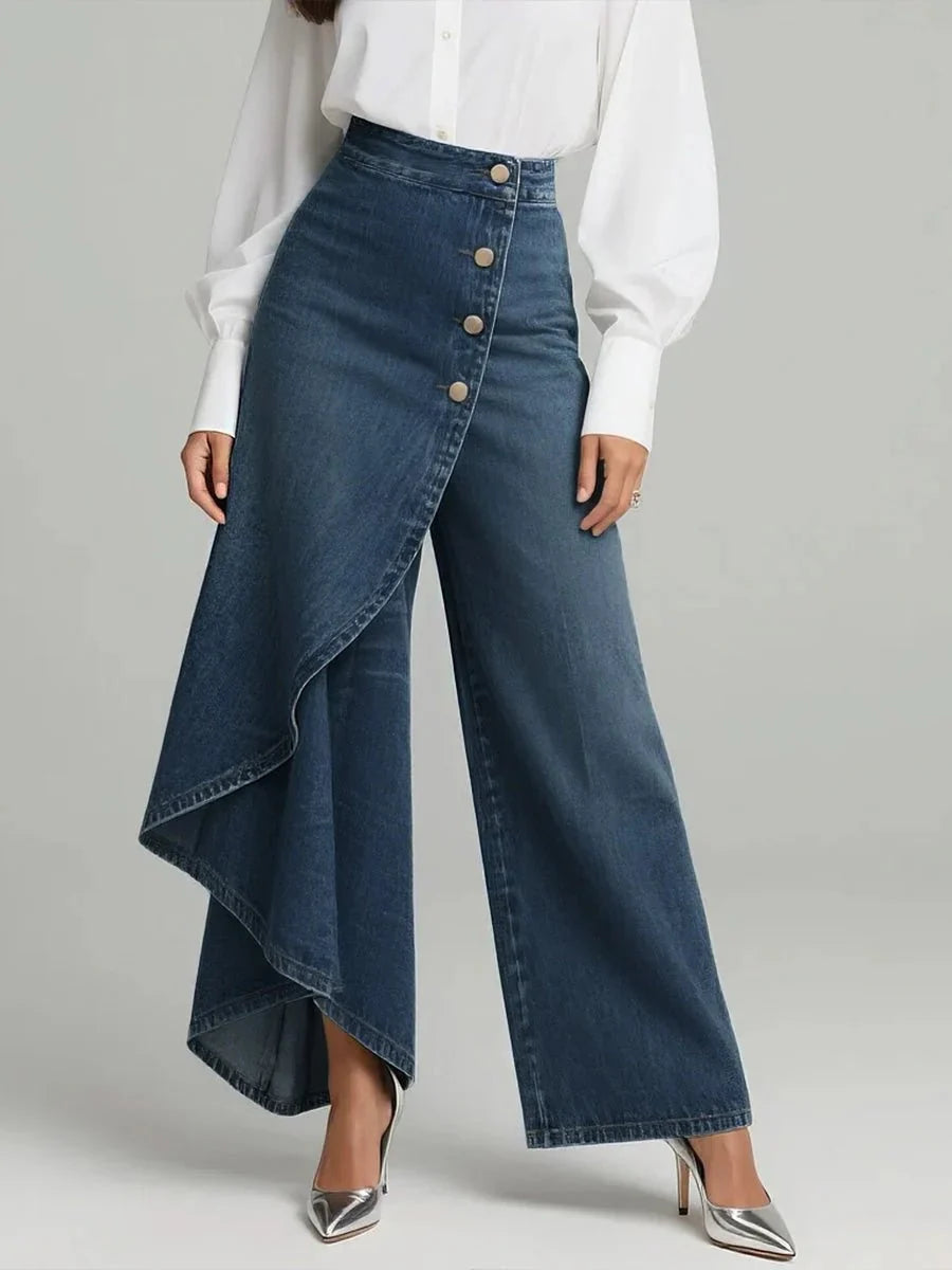 Eliza | Pantalón de Mezclilla Cruzado Tipo Falda con Botones